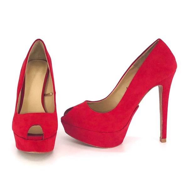 Zara Women Red Platform Heels Size 6.5 - Picture 2 of 7